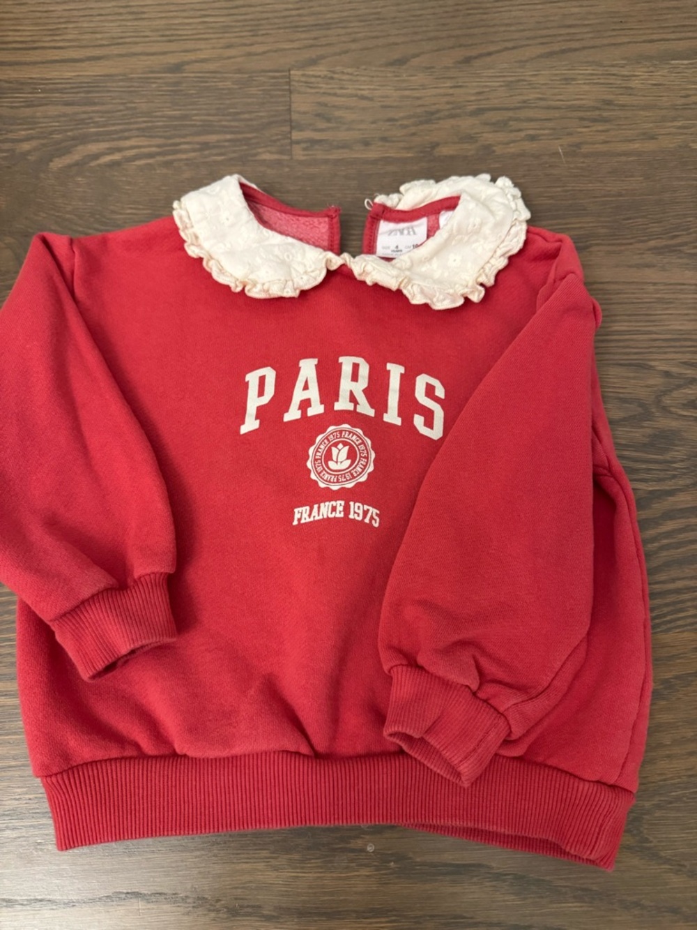 Zara red sweatshirt with cream Peter pan collar